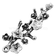 Alloy Pendants, Flower/Plum Blossom, Antique Silver, Lead Free and Cadmium Free and Nickel Free, 42x19x2mm, Hole: 2mm(PALLOY-EA11641Y-AS-NF)