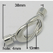 Alloy Magnetic Clasps with Glue-in Ends, Twist, Platinum, 38x13mm, Hole: 4mm(PALLOY-H264-N)