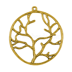 Alloy Metal Tree of Life Pendants, Cadmium Free & Lead Free, Flat Round with Tree of Life, Antique Golden, 44x40x2mm, Hole: 2mm(PALLOY-20320-AG-RS)