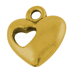 Alloy Pendants, Cadmium Free & Nickel Free & Lead Free, Heart, Antique Golden, 13x11x3mm, Hole: 1.5mm(PALLOY-20573-AG-NR)