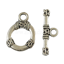 Alloy Toggle Clasps, Cadmium Free & Nickel Free & Lead Free, Antique Silver, Ring: 18x13x2mm, Bar: 21x7x2mm, hole: 3mm(PALLOY-2380-AS-FF)