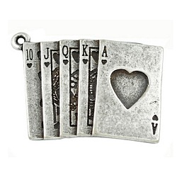 Zinc Alloy Pendants, Poker/Playing Cards, Lead Free and Cadmium Free, Antique Silver, 30x22x2mm, Hole: 2mm(PALLOY-A14147-AS-LF)