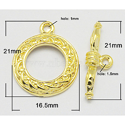 Brass Toggle Clasps, Golden, Ring: 16.5x21mm, hole: 1mm, Bar: 21mm, hole: 1.5mm.(PALLOY-B900-G)