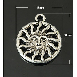 Alloy Pendants, Cadmium Free & Lead Free, Sun, Antique Silver, 20x17x2.5mm, Hole: 2mm(PALLOY-DA11-3289-AS-LF)