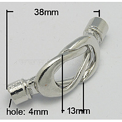 Alloy Magnetic Clasps with Glue-in Ends, Twist, Platinum, 38x13mm, Hole: 4mm(PALLOY-H264-N)