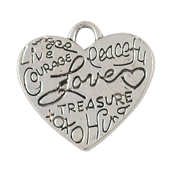 Alloy Pendants, Cadmium Free & Nickel Free & Lead Free, Heart, Antique Silver, 23x24x2mm, Hole: 3mm