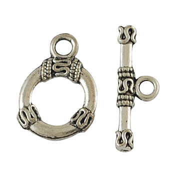 Alloy Toggle Clasps, Cadmium Free & Nickel Free & Lead Free, Antique Silver, Ring: 18x13x2mm, Bar: 21x7x2mm, hole: 3mm