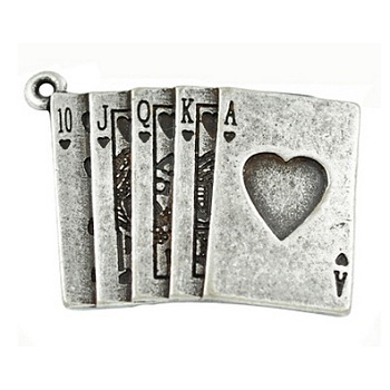 Zinc Alloy Pendants, Poker/Playing Cards, Cadmium Free & Nickel Free & Lead Free, Antique Silver, 30x22x2mm, Hole: 2mm