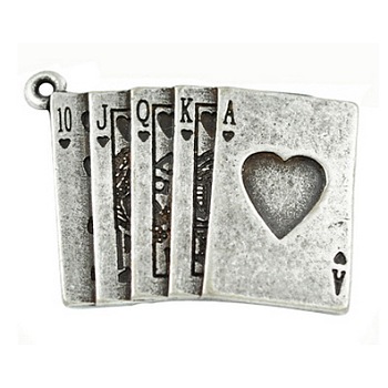 Zinc Alloy Pendants, Poker/Playing Cards, Lead Free and Cadmium Free, Antique Silver, 30x22x2mm, Hole: 2mm