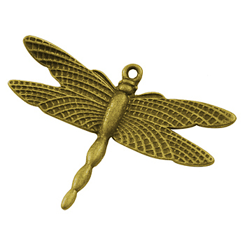 Alloy Pendants, Lead Free & Cadmium Free & Nickel Free, Dragonfly, Antique Golden, 28x35.5x2mm, Hole: 1.5mm