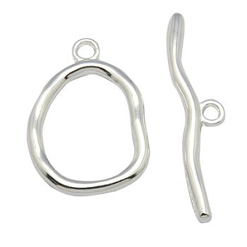 Alloy Toggle Clasps, Cadmium Free & Nickel Free & Lead Free, Silver Color Plated, Size: Oval: about 25mm wide, 36mm long, 3mm thick, hole: 3mm, Bar: about 10mm wide, 49mm long, hole: 3mm