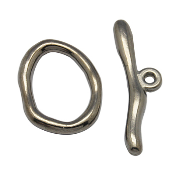 Alloy Toggle Clasps, Cadmium Free & Nickel Free & Lead Free, Gunmetal, Size: Oval: about 16mm wide, 21mm long, 3mm thick, Bar: about 9mm wide, 29mm long, hole: 2mm