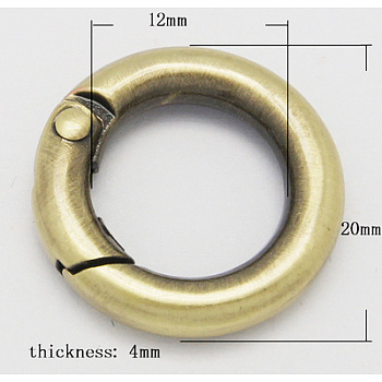 Alloy Spring Gate Rings, O Rings, Antique Bronze, 6 Gauge, 20x4mm, Inner Diameter: 12mm