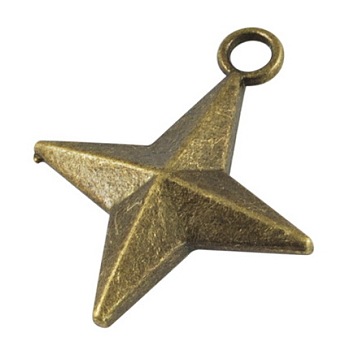 Zinc Alloy Pendants, Cadmium Free & Lead Free, Star, Antique Bronze Color, 30x25x6mm, Hole: 3mm