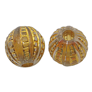 Acrylic Beads, Metal Enlaced, Round, Golden, about 12mm in diameter, hole: 3.5mm, about 600pcs/500g(PB10P9571-G)