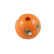 Opaque Acrylic Beads, Metal Enlaced, Round, Orange, 8mm, Hole: 2mm, about 2300pcs/500g(PB21P9481-5)