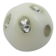 Opaque Acrylic Beads, Metal Enlaced, Round, White, 8mm, Hole: 2mm, about 2300pcs/500g(PB21P9481C01)