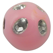 Opaque Acrylic Beads, Metal Enlaced, Round, Pink, 10mm, Hole: 2mm, about 1000pcs/500g(PB21P9556C03)