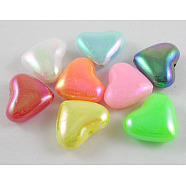 Opaque Acrylic Beads, AB Color, Heart, Mixed Color, Size: about 15mm wide, 12mm long, hole: 1mm, about 860pcs/500g(PB26P9006)