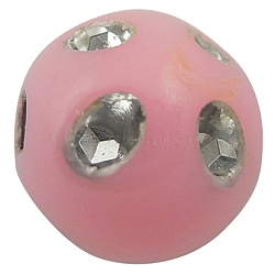 Opaque Acrylic Beads, Metal Enlaced, Round, Pink, 8mm, Hole: 2mm, about 2300pcs/500g(PB21P9481C03)
