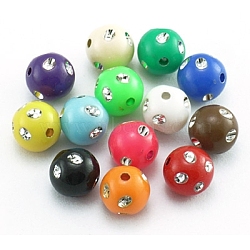 Opaque Acrylic Beads, Metal Enlaced, Round, Mixed Color, 6mm, Hole: 2mm, about 5200pcs/500g(PB21P9748M)