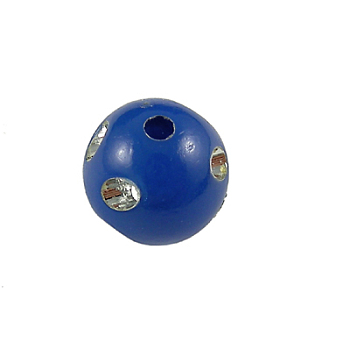 Opaque Acrylic Beads, Metal Enlaced, Round, Royal Blue, 8mm, Hole: 2mm, about 2300pcs/500g
