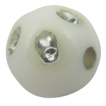 Opaque Acrylic Beads, Metal Enlaced, Round, White, 8mm, Hole: 2mm, about 2300pcs/500g