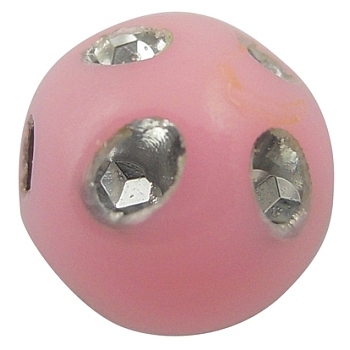 Opaque Acrylic Beads, Metal Enlaced, Round, Pink, 8mm, Hole: 2mm, about 2300pcs/500g