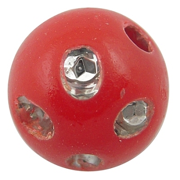 Opaque Acrylic Beads, Metal Enlaced, Round, Red, 8mm, Hole: 2mm, about 2300pcs/500g
