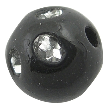 Opaque Acrylic Beads, Metal Enlaced, Round, Black, 12mm, Hole: 2mm, about 600pcs/500g