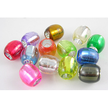 Transparent Acrylic Beads, Barrel, Mixed Color, 12~13x12mm, Hole: 6.5mm, about 660pcs/500g