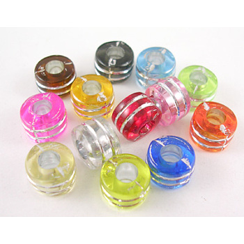 Metal Enlaced Acrylic Beads, Column, Mixed Color, 9x6mm, Hole: 3.5mm, about 1700pcs/500g