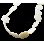 Natural Shell Beads Strands, Square, White, about 14mm long, 14mm wide, 4mm thick, hole: 1mm, about 26pcs/strand(PBB-XXBK034Y-13)