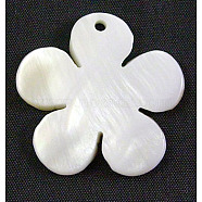 Shell Pendants, Flower, White, about 30mm in diameter, hole: 1mm(PBB180Y)