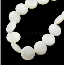 Natural Shell Beads Strands, Flat Round, White, about 29mm in diameter, 4mm thick, hole: 1mm, about 13pcs/strand(PBB-XXBK027Y-13)