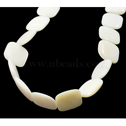 Natural Shell Beads Strands, Square, White, about 14mm long, 14mm wide, 4mm thick, hole: 1mm, about 26pcs/strand(PBB-XXBK034Y-13)