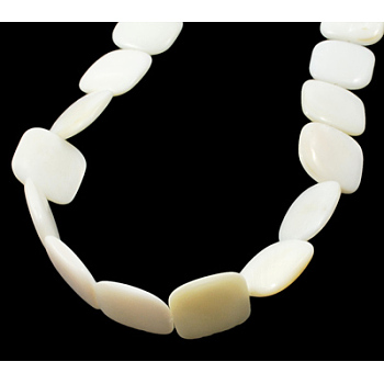 Natural Shell Beads Strands, Square, White, about 14mm long, 14mm wide, 4mm thick, hole: 1mm, about 26pcs/strand
