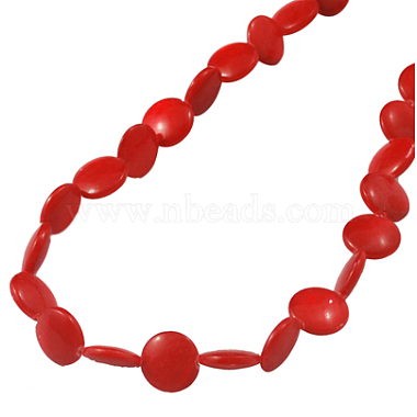 9mm Red Flat Round Freshwater Shell Beads