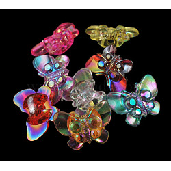 Kawaii Kid's Garment Accessories Transparent AB Color Acrylic Butterfly Sewing Shank Buttons, Mixed Color, about 15.5mm long, about 21.5mm wide, 9mm thick, hole: 3mm, about 757pcs/500g(PCA195Y)