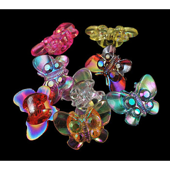 Kawaii Kid's Garment Accessories Transparent AB Color Acrylic Butterfly Sewing Shank Buttons, Mixed Color, about 15.5mm long, about 21.5mm wide, 9mm thick, hole: 3mm, about 757pcs/500g