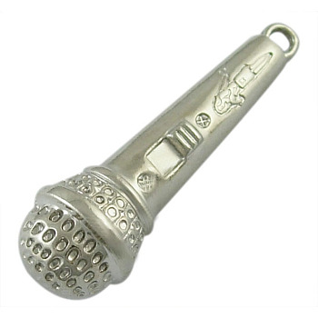 CCB Plastic Pendants, Microphone, Nickel Color, about 11mm in diameter, 35.5mm thick, hole: 2.5mm