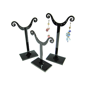 Black Pedestal Display Stand, Jewelry Display Rack, Earring Tree Stand, about 6.8cm wide, 9~12.5cm long. 3 Stands/Set