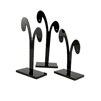 Plastic Earring Display Stand, Jewelry Display Rack, Jewelry Tree Stand, Black, about 4.9~5.2cm wide, 8.8~12.4cm long, 3 stands/set