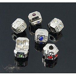 (Holiday Stock-Up Sale)Alloy European Clasps, with Rhinestone, Column, Platinum Metal Color, Mixed Color, 11x9.5mm(PDLC-C001-M)