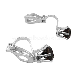 Brass Clip on Earrings, with Black Rhinestone, Silver Color Plated, about 8.5mm wide, 18mm long(PFE005-04)
