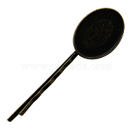 Iron Hair Bobby Pin Findings, with Brass Oval Trays, Antique Bronze, 67x19mm; Tray: 18x25mm(PHAR-A001-AB)
