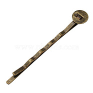 Iron Hair Bobby Pin Findings, Antique Bronze, Size: about 2mm wide, 52mm long, 2mm thick, Tray: 8mm in diameter, 0.5mm thick.(PHAR-Q017-2)