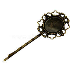 Iron Hair Bobby Pin Findings, Oval, Antique Bronze, Tray: 15x20mm, 70x2x2mm(PHAR-Q032-AB)