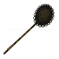 Iron Hair Bobby Pin Findings, with Brass Oval Tray, Antique Bronze, Tray: 18x25mm, 70~75x18.3mm(PHAR-Q039-AB)
