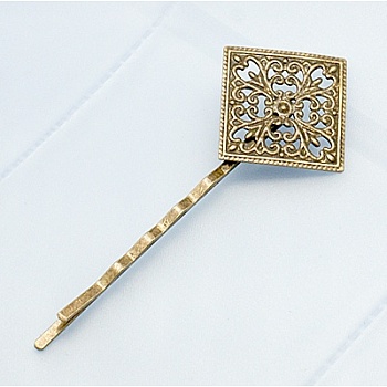 Iron Hair Bobby Pin Findings, Rhombus, Antique Bronze Color, 66x26.5x4.5mm